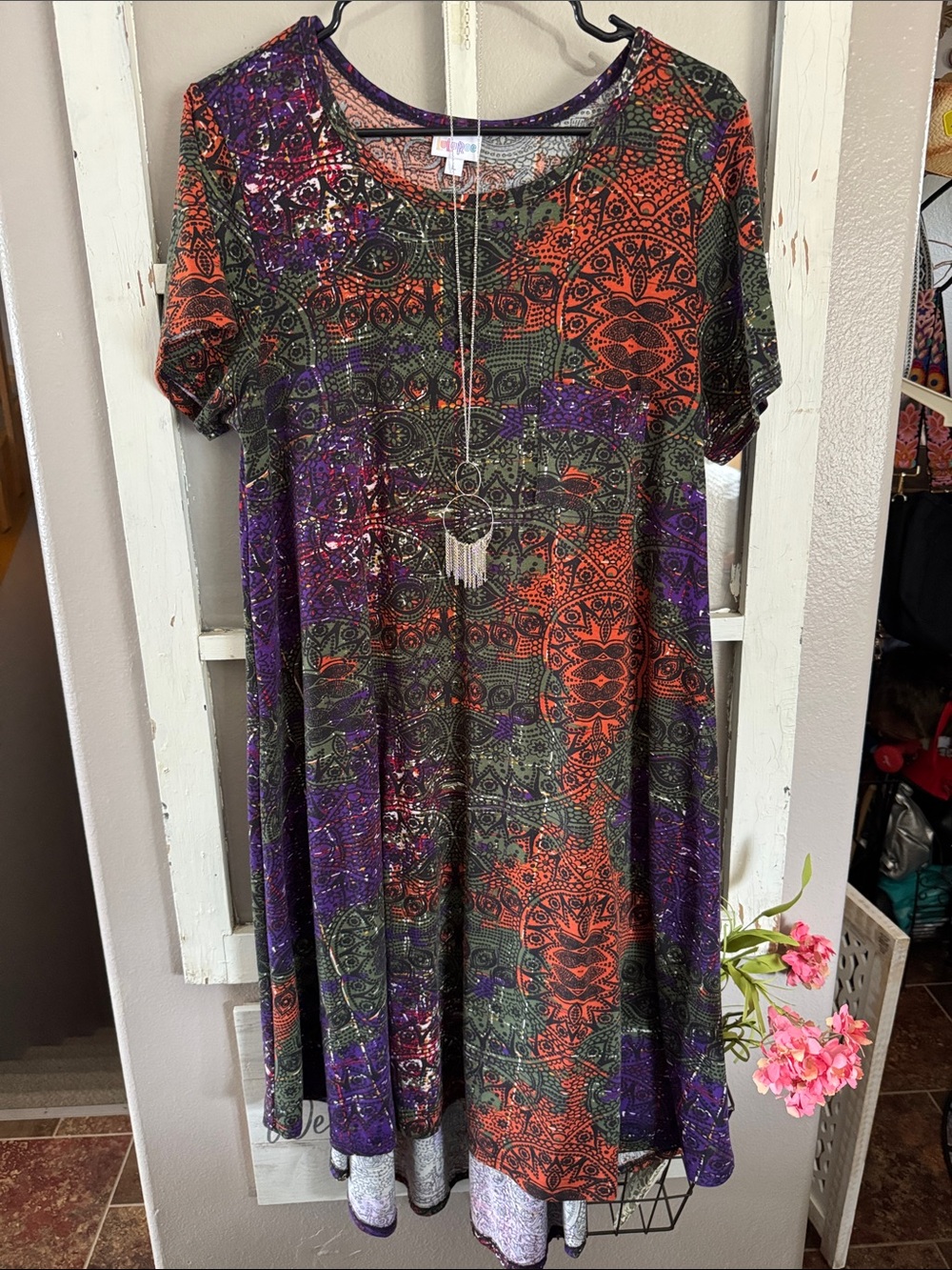 LuLaRoe fun jewel tone colored patterened t-shirt material dress! New!